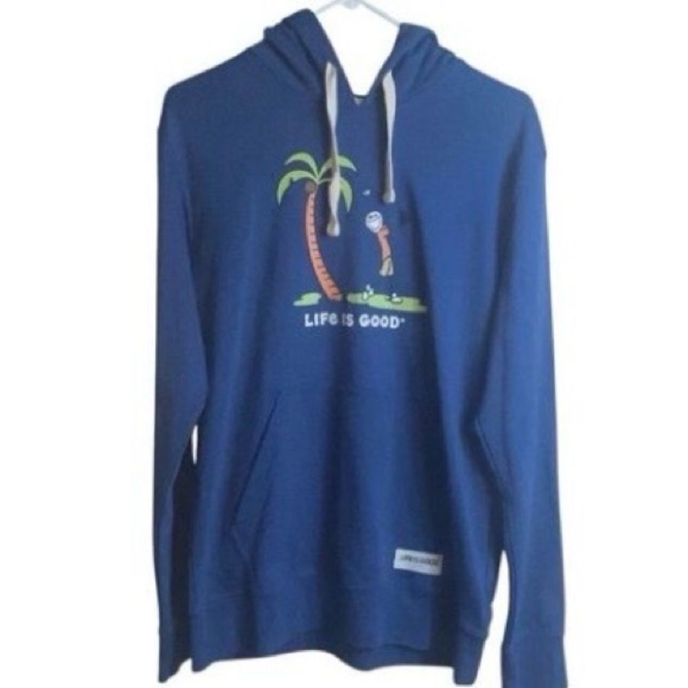 LIFE IS GOOD Blue Jake Golfing Hoodie Sweatshirt Men’s Sz Small